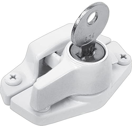 Prime-Line U 9928 Keyed Sash Lock –Security Lock Only Unlocks with Key – for Aluminum, Vinyl or Wood Double-Hung Windows – 2” Hole Centers – Heavy-Duty Zinc Diecast, White (Single Pack)