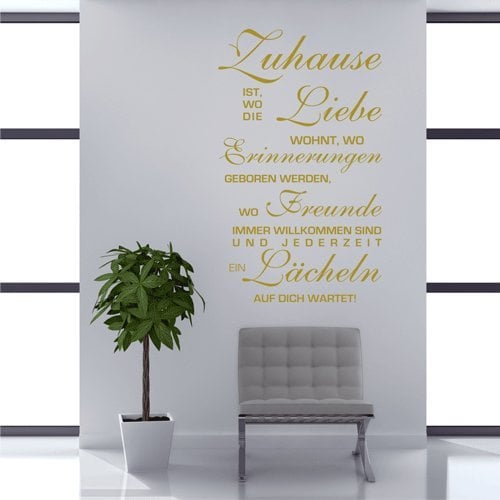 biseler Wandtattoo XXL Zuhause ist wo die Liebe wohnt Spruch Wohnzimmer Wandaufkleber (Gold, 120 cm x 60 cm)