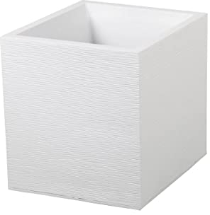 EDA - Pot Carré 40 cm Graphit 31 L - Décor Imitation Pierre - Double Paroi - Zone de Rétention d'eau - 39,5 x 39,5 x 43,5 cm - Blanc cérusé