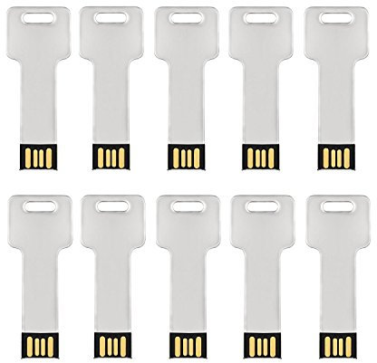 10 unidades 2GB USB flash drive con forma de llave, metal, Metal, impermeable), diseño con forma de llave memory stick usb 2.0 (2.0 GB)