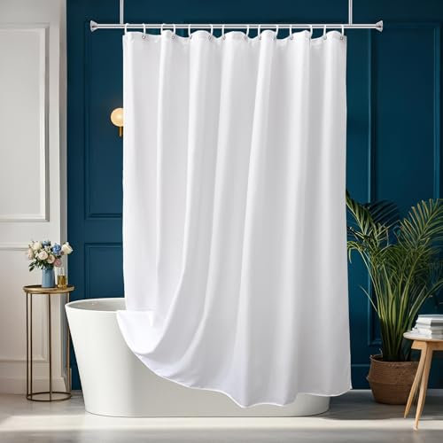 AooHome Doublure de rideau de douche en tissu blanc avec crochets pour hôtel, imperméable, ourlet lesté, 183 x 190 cm (l x H)