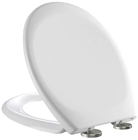 Mass Dynamic Oval Shaped Toilet Seat Soft Close White, Urea Formaldehyde Adjustable Up and Down with Quick Release Soft Close 360 Hinge(450m x 370mm)