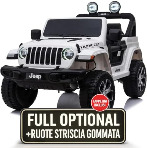 Macchina Elettrica Per Bambini Jeep Wrangler Rubicon Full Optional CON TAPPETINI Auto Elettrica Per Bambini Telecomandata 2 posti Sedile In Pelle Porte Apribili Doppio Motore Elettrico 12V TOYSCAR
