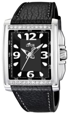 LOTUS Reloj Mujer Analógico de Cuero Negro | Movimiento de Cuarzo, Cristal Mineral de Alta Resistencia, Resistente al Agua 5 ATM, Elegante, Clásico y Vintage 15996/4