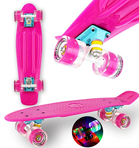 WeLLIFE Skateboard Mini Cruiser Serie RGX Skate 22 56cm per Bambini Ragazzi Adulti, Skateboard con Ruote Luminose PU 78A Cruiser con Luci Multicolore Flash LED Cuscinetti ABEC-7