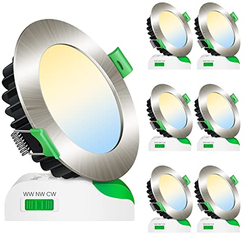 ALUSSO LED Einbaustrahler 230V Dimmbar Ultra Flach LED Spots 10W IP44 Bad Einbauleuchten Deckenspots, Warmweiß 3000K Neutralweiß 4000K Kaltweiß 5700K Einbauspots für Badezimmer Küche, 6er Set