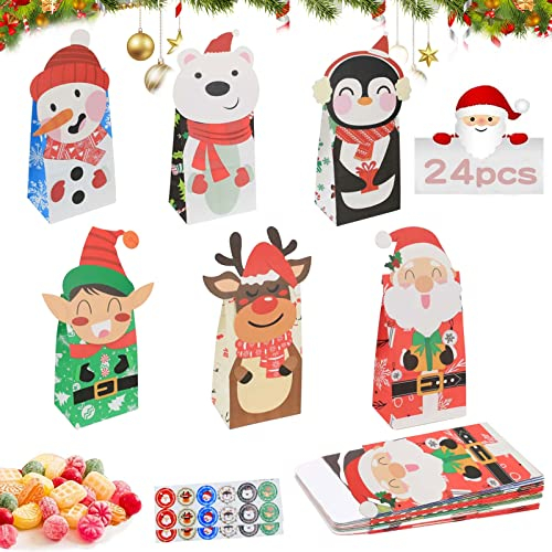 Geschenktüten Weihnachten, 24 Stück Adventskalender zum Befüllen, Adventskalender 2024, Papiertüten Geschenke Weihnachten Deko, Weihnachtstüten, Weihnachtstüten zum Befüllen für Weihnachten Party