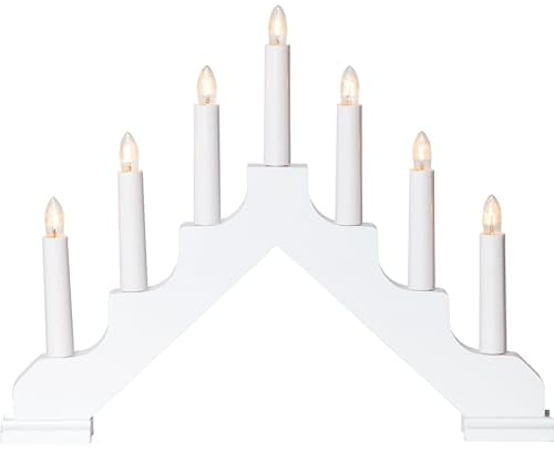 EGLO Lichterbogen Weihnachten mit 7 Glühbirnen, Fensterleuchter aus Holz, weißer Schwibbogen mit Kabel, E10, warmweiß