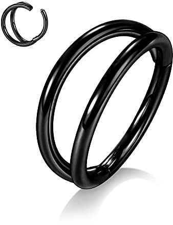 AROWRO 16G Doppelseptum Nasenringe Helix Knorpel Daith Ohrring Septum Helix Daith Schmuck Daith Helix Ohrringe Septum Daith Helix Tragus Rook Piercing Schmuck 316L Sainless Steel 8mm Schwarz