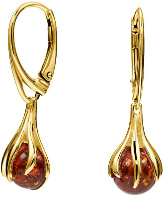 Damenohrringe Aus Gold Beschichtetem 925 Sterling Silber Mit Bernstein Hergestellt In Der EU