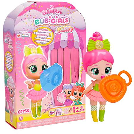 IMC Toys BUBIGIRLS Greta | Sammlerstück-Überraschungspuppe zum Verkleiden, die Luftballons aufblast, mit 12 Zubehörteilen – Geschenkspielzeug für Kinder ab 5 Jahren
