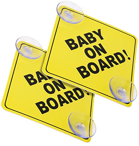 Cobee Baby an Bord Auto Warnschilder - 2 Stück 12,7 x 12,7 cm Sicherheits Autoschild Mit Doppelten Saugnäpfen - Wiederverwendbarer Aufkleber für Autofenster (Stil A)