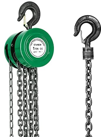 STANEW Polipasto de Cadena Manual con Gancho Resistente, Altura de Elevación 3,0 m, Verde, Doble Cadena de Carga, G80, Gancho de Elevación Con Seguridad (1 Tonelada 3,0 m)