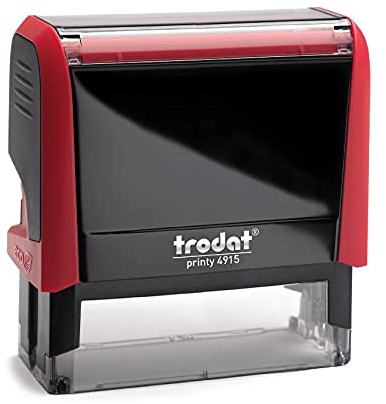 Trodat Printy 4915 – 7zeiliger Custom Stempel mit Wunschtext personalisieren, hier gleich online gestalten Gehäusefarbe feuerrot –Firmenstempel, Adresstempel, mit Wunschtext - 70x25 mm – 7 Zeilen