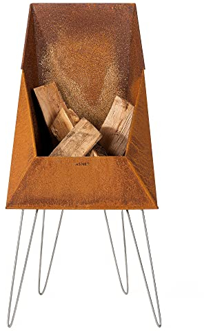 VASNER Merive M4 - Edelrost Feuerkorb aus Stahl, Feuerstelle für den Außenbereich, hohe Rückwand für gezielte Wärme, Feuerschale mit edlem Rost Finish für Garten & Terrasse, 52 x 47 x 95 cm