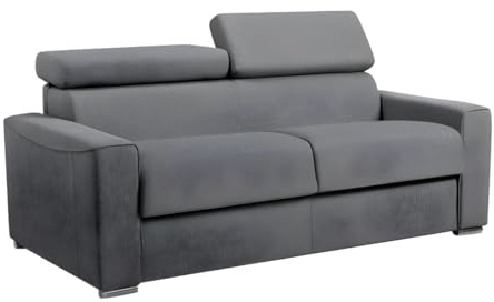 Vente-unique Linea Sofa Schlafsofa 3-Sitzer - Liegefläche mit Lattenrost: 140 cm - Matratze: 22 cm mit Memory Schaum - Stoff - Grau - Vizir