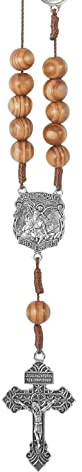 Nazareth Store St. Michael Medaille Auto Auto Rückspiegel Rosenkranz EIN Jahrzehnt Schutz Holzperlen Katholischer Rosenkranz