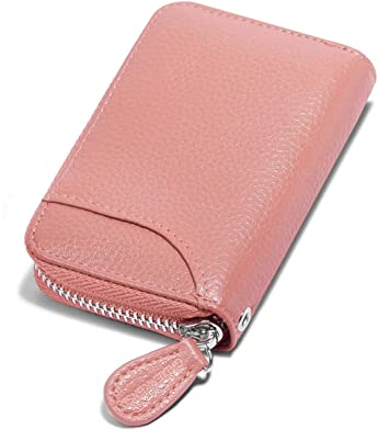 GADIEMKENSD Women Credit Card Holder Small Rfid Wallet Zipper for Travel Leather Accordion Wallets Inserts Case Photo Business Cards Organizer Cute Compact Credit Card Slot Cash Slots Deep Pink