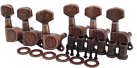 Guyker Mécaniques de guitare (6 pour droitier) – Accordeur à cordes fermées 1:15 avec poignée hexagonale de rechange pour guitares électriques ou acoustiques (bronze antique)