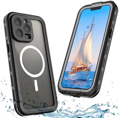 ShellBox Case iPhone 15 Pro Max Waterproof Case with Built-in Screen Protector, Shockproof Cover Heavy Duty Wireless Charging Case for iPhone 15 Pro Max 6.7 inch (Black)