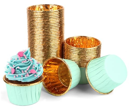 Encuryna 100 Stück Papier Muffinförmchen, Einweg Aluminiumfolie Papierbackförmchen Cupcake Liners, Cupcake Förmchen für Muffin Kuchen Pudding Dessert Party Hochzeiten Geburtstag Dekor (5# Grün)