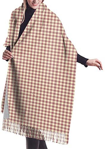 Écharpe longue pour femme - Motif tartan - Toucher cachemire - 195,6 x 68,6 cm, Plaid Buffalo crème et or rose 6, taille unique