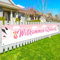 LOHAME Willkommen Zuhause Banner 300 x 50cm Größe Banner zur Geburt Baby rosa Storch Geburt Partysbanner Babyparty Hintergrund Deko Welcome Home Dekoration für Baby Mädchen Kleinkinder Geburt