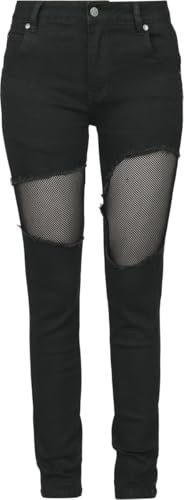 Black Premium by EMP Damen Schwarze Jeans mit Mesh hinterlegten Cut-Outs W28L30
