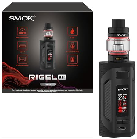 SMOK Rigel Box Mod Kit 230W Vape Gerät Dual 18650 Batterien Nicht Enthalten TFV9 Tank 6.5ml Slide-Top-Füllsystem V9 Mesh Coil USB Typ-C 0.96 Zoll TFT Ohne Nikotin Schwarz