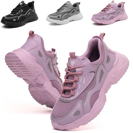Scarpe Antinfortunistiche Donna Leggere Scarpe da Lavoro on Punta in Acciaio Comode Traspiranti Antiscivolo Scarpe Sicurezza Donna Viola EU 36