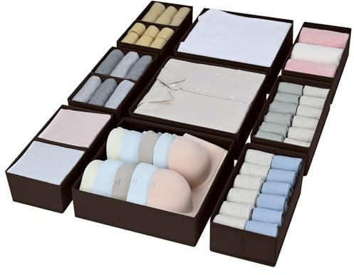 DIMJ Foldable Drawer Organisers for Clothing - 12 Pack Underwear Organiser for Closet,Wardrobe Storage Cubes Organiser Dividers for Bras, Socks, Underwear,Ties,Scarves,Bedroom,Kitchen,Nursery(Brown)