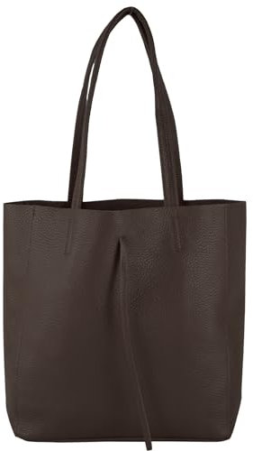 modamoda de - T253 - Ital. Henkeltasche mit Innentasche aus Leder, Farbe:Dark Chocolate