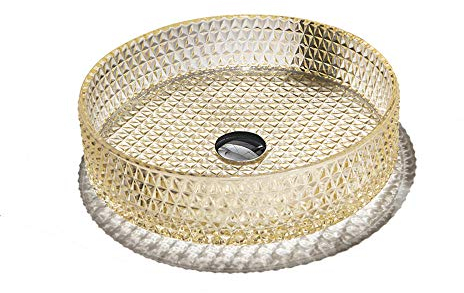 Modern Aufsatzwaschbecken Rund, Bad Waschbecken Spülbecken Durchscheinendes Glaswaschbecken Waschbecken Badezimmer Ausgussbecken-Champagner-Ohne Wasserhahn, GeRRiT