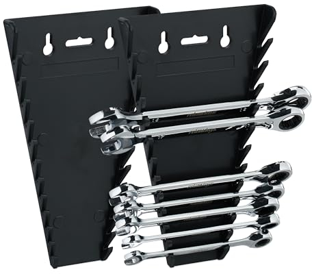 Relaxdays Set de 2 Organizadores Llaves de Carraca, Magnéticos, Soporte para 12 Herramientas 6-24 mm, Negro, 25 x 6-16 x 2,5 cm