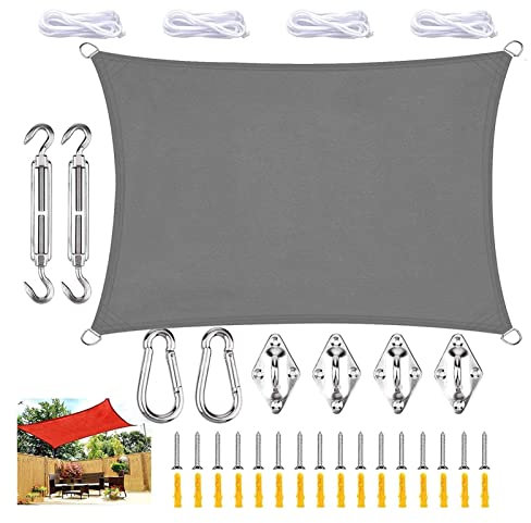 Outdoor 3x6m Rectangular Waterproof Sun Protection Awning for Terrace Balcony Garden Durable UV Protection Awning with 4x1.5m Rope Gray Egg Chair Cover Included