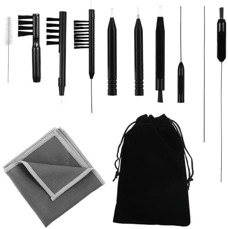 Qianyu 12 Pcs Hearing Aid Cleaning Kit Hearing Aid Brushes Wire Amplifier Cleaning Tools Multi-Functional Earphone Headphones Earbuds Cleaner Kit with Velvet Bag Magnifier Accessories