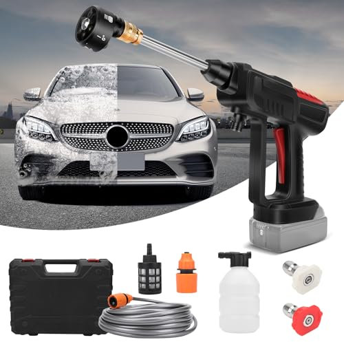 Idropulitrice a Batteria, con Ugello Multi-spray 6 in 1, Tubo Flessibile da 10 m, Idropulitrice Portatile, Pistola ad Acqua per Auto, Patio, Finestre