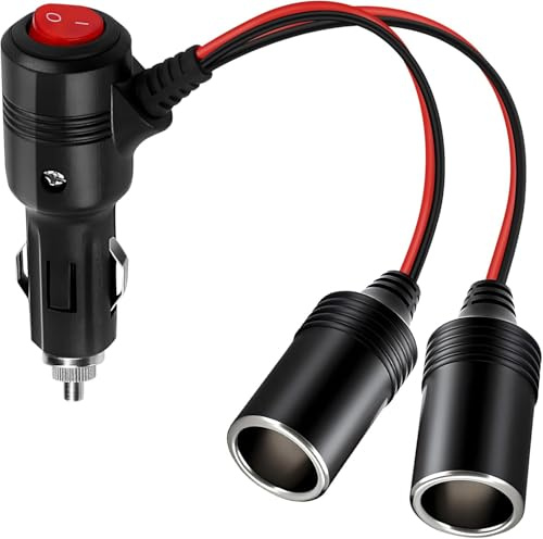 Car Cigarette Lighter Socket, 2-Way Car Socket Splitter adapter, 1 to 2 cigarette lighter extension ,DC 12V/24V Car Lighter, Dual Socket Adapter with 15A Fuse (1 to 2 cigarette lighter)