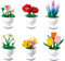 SymGrpu 6er Set Mini Blumen Bonsai Klemmbausteine, Rosen Tulpen Blumenstrauß Botanische Kollektion Bauspielzeug, Kreative Künstliche Blumen Bausteine Set für Zuhause Büro Dekoration