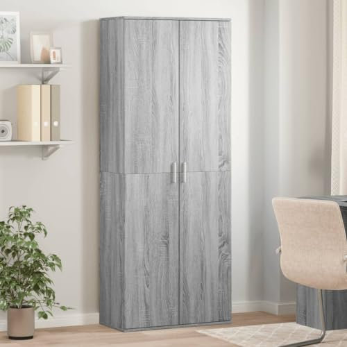 2 Door Tall Kitchen Utility Cabinet - Wood-Grey Sonoma Storage Cupboard for Broom & Kitchen Essentials - 70x35x180 cm Space-Saving nizer