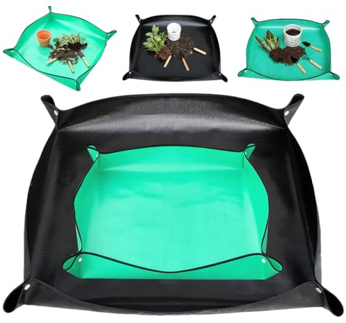 2 Stück Pflanzmatte Wasserdicht,66cm/100cm Pflanzen Umtopfmatte Extra Große | Pflanzunterlage für Innenbereich, Pflanzenmatte Faltbare für Zimmerpflanzen, Sukkulenten — Schwarz/Grün