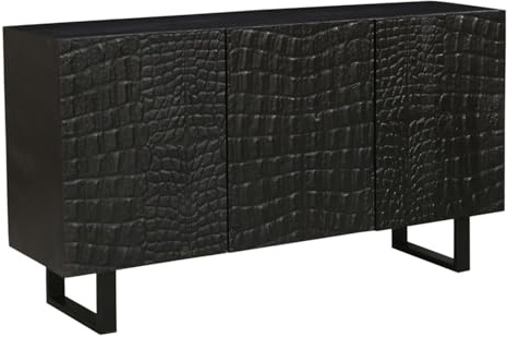 Marrakesch Sideboard modern mit Türen aus Holz 142cm groß als Wohnzimmer Möbel | Retro Deko Kommode Komode Adriaen in Krokodilleder Design für stilvolle Aufbewahrung im Esszimmer & Schlafzimmer
