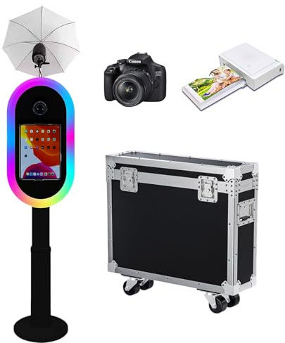 Photo Booth Kompatibel mit iPad 25,9 cm - 33 cm (10,2 - 13 Zoll) und Kamera, mit Taschenlampe und höhenverstellbar, Selfie-DSLR-Fotokabinen-Maschine für Verleih, Hochzeit, Partys, Veranstaltungen