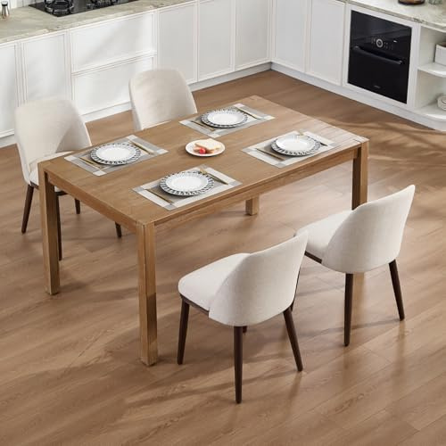 DAYALANE Esszimmerstühle 4er Set, Küchenstuhl mit Holzbeinen, Beige | Polsterstuhl aus Leinen, Esstischstühle ohne Armlehne, Seitenstühle Holz, Akzentstühle für Wohnzimmer Küche