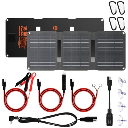 Flexsolar 15W Solar Autobatterie Cargador Panel Solar, IP67 Panel Solar | Impermeable Cargador de Batería Portátil con USB DC SAE Cable de Conexión para Coche, Barco, Motocicleta, Remolque, etc