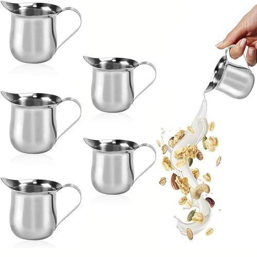 Lot de 6 pots à lait en acier inoxydable, mini pichet à lait, petit pot à lait de 3 oz, barista à lait, expresso