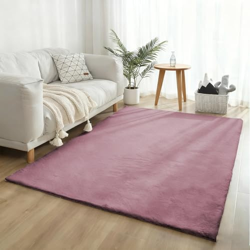 Fliegengitter Zotteliger Teppich 280x300cm Waschbar Anti-Rutsch Vintage flauschig für Wohnzimmer, Schlafzimmer auch als Badematte Altrosa