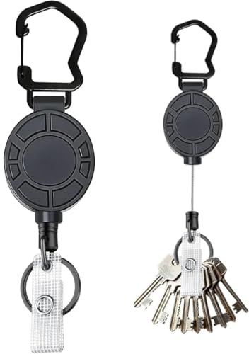 HUZNA 1er-Pack magnetischer einziehbarer Schlüsselanhänger,Schlüsselband Ausziehbar Ausweis JoJo mit 60cm Stahldrahtseil,Strapazierfähiger Einziehbarer Karabiner(Schwarz)