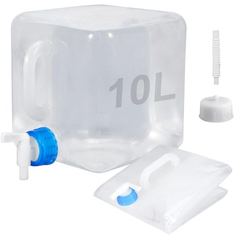 ZXBBTZ Bidón Plegable de Agua 10L, Depósito de Agua Potable Portátil con Grifo y Asa, Garrafa Plegable Reutilizable para Camping y Senderismo, DepósitoAgua para Picnic Aire Libre y Emergencias
