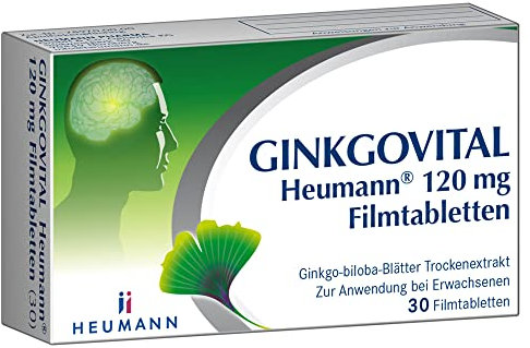 GINKGOVITAL Heumann® 120 mg Filmtabletten – Natürliche Unterstützung für Gedächtnis & Konzentration bei altersbedingt nachlassender Leistungsfähigkeit, mit Ginkgo-Biloba-Blätter-Trockenextrakt, 30 St